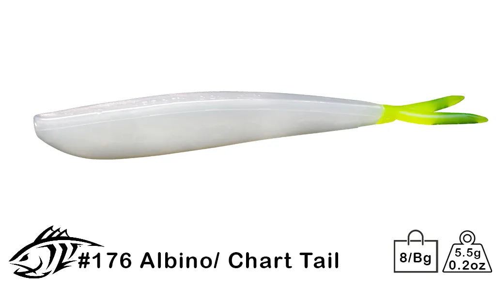 finn fishing lures Lunker City 4" Fin-S Fish (Color #151+) 176 Albino Chartreuse Tail